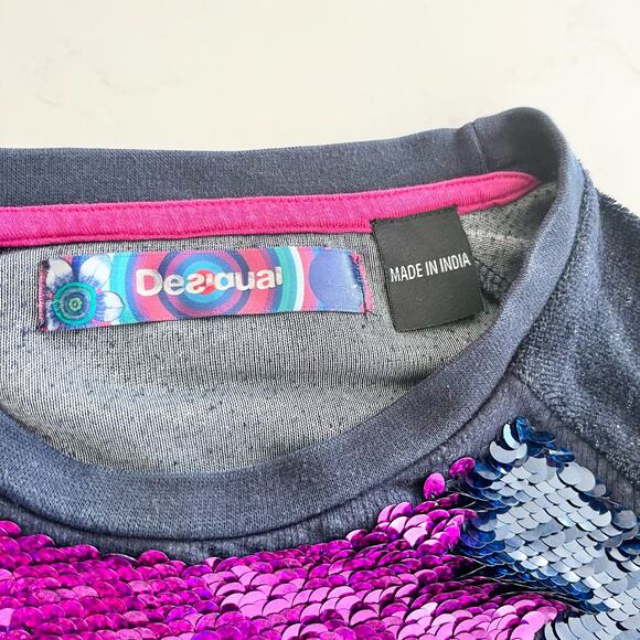 Desigual kids EPICURO sweatshirt reversible sequins sparkly velour size 9-10 - Picture 9 of 10